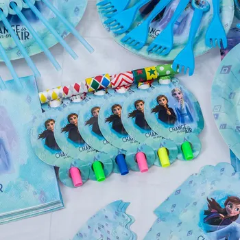 Yeni Dondurulmuş 2 Tema Elsa Anna Doğum Günü Partisi Süslemeleri Tek Kullanımlık Sofra Kar Kraliçesi Kağıt Bardak Tabak Parti Malzemeleri Balonlar