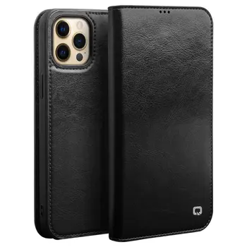 QIALINO Lüks Ultra İnce El Yapımı iphone için kılıf 13 Pro Max Hakiki deri cüzdan Kart Yuvası Çanta Kapak Çevirin iPhone 13 mini 1
