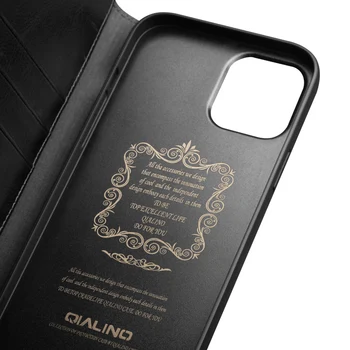 QIALINO Lüks Ultra İnce El Yapımı iphone için kılıf 13 Pro Max Hakiki deri cüzdan Kart Yuvası Çanta Kapak Çevirin iPhone 13 mini 3
