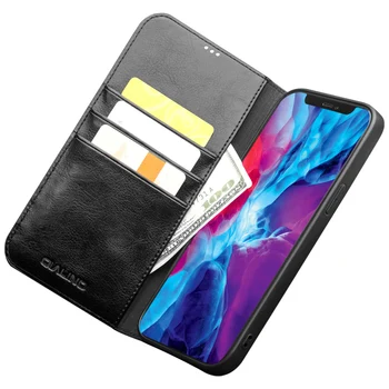 QIALINO Lüks Ultra İnce El Yapımı iphone için kılıf 13 Pro Max Hakiki deri cüzdan Kart Yuvası Çanta Kapak Çevirin iPhone 13 mini 4
