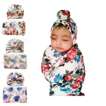 Yenidoğan Bebek şapka türban Pamuk bere 0-3M bebek Bebek Kundak battaniye erkek kız Çiçek Bebek şal