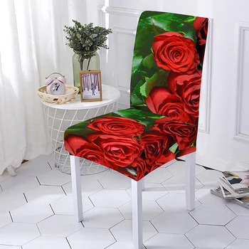 Kırmızı Gül çiçek sandalye kılıfı Elastik Sandalye Slipcover 3D Streç Çıkarılabilir Yıkanabilir Koltuk Kılıfı Oturma Yemek Odası Düğün Parti 1 ADET