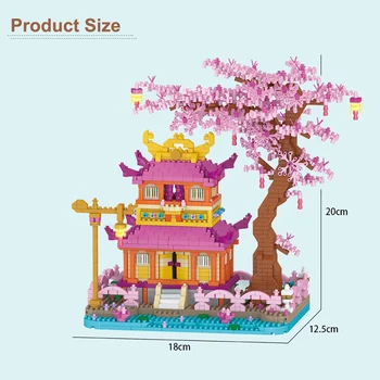 Şehir Kiraz Çiçeği Ağaç Ev Mini Mimari Yapı Taşları Romantik Ağaç Ev Modeli Tuğla çocuk Oyuncakları Yılbaşı Hediyeleri