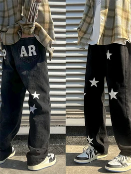 Estetik erkek kotları Kot Pantolon erkek Y2k Geniş Bacak Baggy Düz Streetwear Kore Rahat Gevşek Hippi Erkek Vintage Pantolon