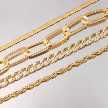 Çok katmanlı Metal Halat Zincir Bilezik Kadınlar İçin Minimalist Altın Gümüş Renk Küba Link Zinciri Bilezik Moda Bohemia Takı 0