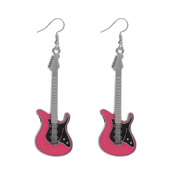 2022 Serin Elektro Gitar Kolye Küpe Kadınlar için Renkli Pembe Mavi Komik Sıradışı Gitar Gençler Kadın Küpe Takı Hediye