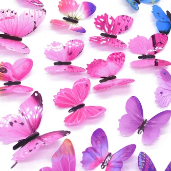 12/24 Adet Gerçekçi 3D Renkli Kelebek Duvar Çıkartmaları Aydınlık Kelebek Sticker Ev Festivali DIY Dekor Karanlıkta Glow