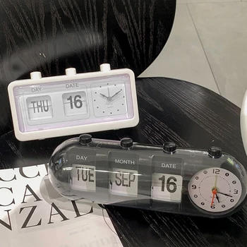 Retro dijital alarmlı saat Saat Sessiz Masaüstü Masa Saati Takvim Başucu Mekanik Flip Saat Masa Saatleri Yatak Odası Dekorasyon Hediye 2