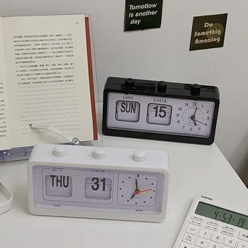 Retro dijital alarmlı saat Saat Sessiz Masaüstü Masa Saati Takvim Başucu Mekanik Flip Saat Masa Saatleri Yatak Odası Dekorasyon Hediye 4