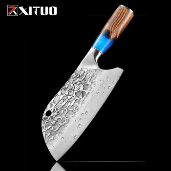 XITUO 5Cr15MoV Dövme Çelik Mutfak Bıçağı Süper Kutup Keskin Bıçaklar Öldürmek Balık Kesim Sebze Doğranmış Kaburga Mavi Reçine Ahşap Kolu 2