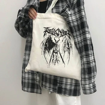 Gotik Şeytan Kanvas Çanta Koyu Kadın Çantası Hip-Hop Kadın omuz çantaları Rahat Punk Büyük Kapasiteli Ulzzang Yeni Harajuku Alışveriş Çantası