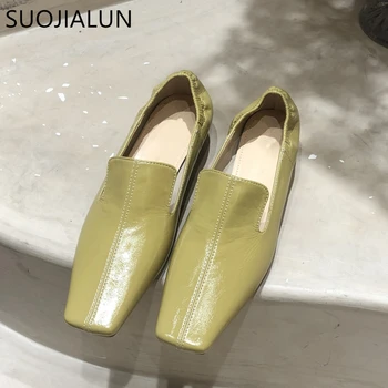 SUOJIALUN 2022 Bahar Kadın Düz bale ayakkabıları Moda Marka Zincir Üzerinde Kayma Rahat Balerin Kare Ayak Yumuşak Bayanlar loafer ayakkabılar
