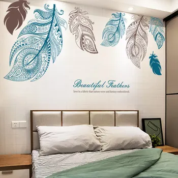 Büyük Duvar Sticker Moda 3D Tüy Ev Dekorasyon Aksesuarları Kanepe TV Arka Plan Duvar Kağıdı yatak odası dekoru Vinil Duvar Çıkartmaları 4