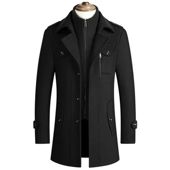 2022 Yeni Yün Ceket Erkekler için Kış Ceket Slim Fit Kalın Siper İş Rahat Çift Yaka Erkek Yün Palto Asya Boyutu 4XL