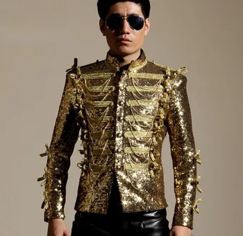 2017 yeni moda erkekler altın sequins zincirler püskül blazer ds erkek şarkıcı dansçı performans giyim kostüm caz gösterisi ınce ceket