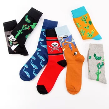 10 Çift / grup erkek Penye Pamuk Çorap Mutlu Kaktüs Desen Çorap Kişiselleştirilmiş Moda Tüp Gelgit Çorap Fabrika Toptan