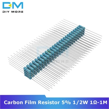 100 ADET Diymore Karbon film rezistans 5 %1 / 2W 0.5 W 1R-1M Ohm Direnci 1 % +1 %-1 % Elektronik Kiti 1K 2.2 K 4.7 K 5.1 K 6.8 K 10K 15K