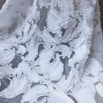 GLace 1Y / lot kapalı beyaz 3 Dpetal nakış örgü organze kumaş perspektif giyim aksesuarları düğün dekorasyon TX1177
