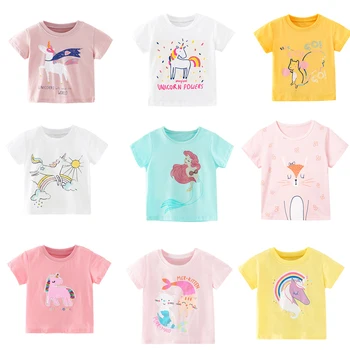 2-8 Yıl Bebek Kız Pamuklu T-shirt Çocuklar Unicorn Baskı T Shirt Kızlar İçin Çocuk Tees Yaz Kısa Kollu Üstleri Bebek Giyim 1