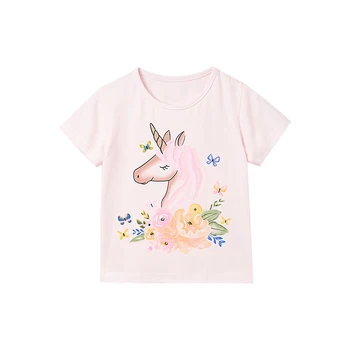 2-8 Yıl Bebek Kız Pamuklu T-shirt Çocuklar Unicorn Baskı T Shirt Kızlar İçin Çocuk Tees Yaz Kısa Kollu Üstleri Bebek Giyim 2