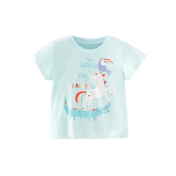 2-8 Yıl Bebek Kız Pamuklu T-shirt Çocuklar Unicorn Baskı T Shirt Kızlar İçin Çocuk Tees Yaz Kısa Kollu Üstleri Bebek Giyim 3