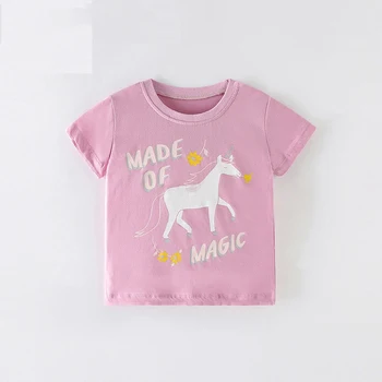 2-8 Yıl Bebek Kız Pamuklu T-shirt Çocuklar Unicorn Baskı T Shirt Kızlar İçin Çocuk Tees Yaz Kısa Kollu Üstleri Bebek Giyim 4