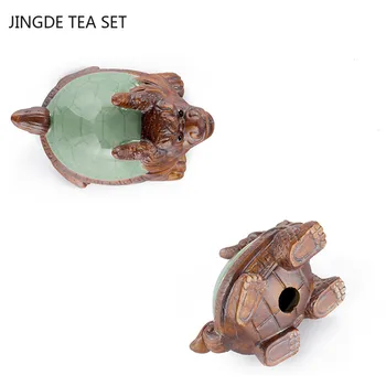 Ru Fırın Ejderha Kaplumbağa Çay Pet Dekorasyon Seramik Hayvan Heykeli Fengshui Süsler El Yapımı Çay Seti Aksesuarları Dekorasyonumuzu El Sanatları 0