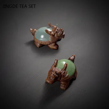 Ru Fırın Ejderha Kaplumbağa Çay Pet Dekorasyon Seramik Hayvan Heykeli Fengshui Süsler El Yapımı Çay Seti Aksesuarları Dekorasyonumuzu El Sanatları 2