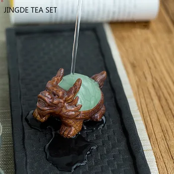 Ru Fırın Ejderha Kaplumbağa Çay Pet Dekorasyon Seramik Hayvan Heykeli Fengshui Süsler El Yapımı Çay Seti Aksesuarları Dekorasyonumuzu El Sanatları 3