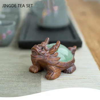 Ru Fırın Ejderha Kaplumbağa Çay Pet Dekorasyon Seramik Hayvan Heykeli Fengshui Süsler El Yapımı Çay Seti Aksesuarları Dekorasyonumuzu El Sanatları 4