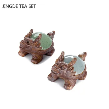 Ru Fırın Ejderha Kaplumbağa Çay Pet Dekorasyon Seramik Hayvan Heykeli Fengshui Süsler El Yapımı Çay Seti Aksesuarları Dekorasyonumuzu El Sanatları 5