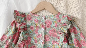 Kız Elbise Çiçek Desen Uzun Kollu Bebek Ruffles Çocuk elbise Tatlı Çocuk Giyim Prenses Parti Kız Sonbahar Elbiseler 1-6Y