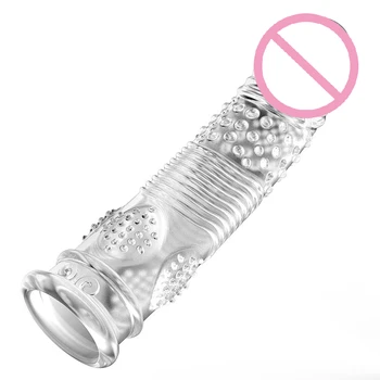Şeffaf Penis Kollu Kullanımlık Prezervatif Gecikme Boşalma Erkek Penis Büyütme Dildos Genişletici Seks Oyuncakları Erkekler için 2 Türleri