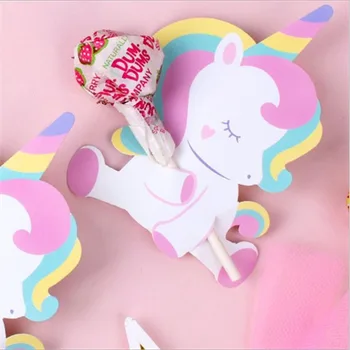 50 adet / paket Unicorn Bira Lolipop Dekorasyon Kartları Karikatür Hayvan Şeker Lolipop Kartları Doğum Günü Partisi Süslemeleri Çocuklar İyilik