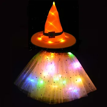 Kadın Çocuk Kız Light Up cadı şapkası LED Glow Örümcek Ağı Örümcek Web Etek Sihirbazı Sahne Parti Hediye Kostüm Dekorasyon Noel