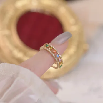 CHAİRYEE Lüks Kore 14 K Kaplama Altın CZ Yüzük Kadınlar ıçin Ayarlanabilir Açık Tasarım Açacağı Renkli Zirkon Yüzük düğün takısı hediye 0