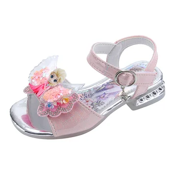 Disney Çocuk Ayakkabı Kız Sandalet Dondurulmuş Prenses Elsa Karikatür Bebek kız çocuk yaz ayakkabısı Moda Sandalet Düz Topuklu plaj ayakkabısı 0