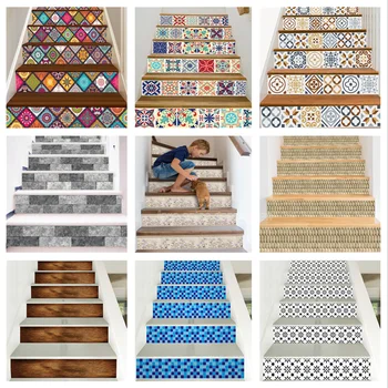 6/13 adet Çıkarılabilir Merdiven Sticker Adım Kendinden yapışkanlı Seramik Fayans Pvc Merdiven Duvar Kağıdı Çıkartması Vinil Merdiven Ev Dekorasyon