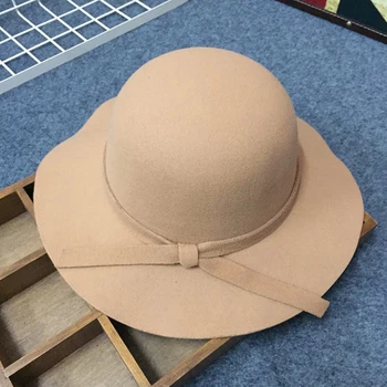 Ingilizce Hepburn Dalgalı Büyük şapka Yün Pamuk Çocuk Balıkçı Şapka Kova Şapka Bebek çocuk Erkek Kız Sonbahar Kış silindir şapka