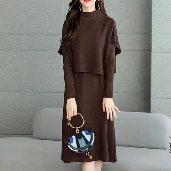2022 Yeni takım kıyafet Setleri Sonbahar Bayan Kazak örme Elbise İki Parçalı Bahar Moda Yün Elbise Uzun Kollu örme elbise Zarif