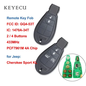 Keyecu GQ4-53T Uzaktan Anahtar Fob Fobik 2 4 Düğme 433MHz PCF7961M 4A Çip için Jeep Cherokee Spor KL 2017 2018 2019