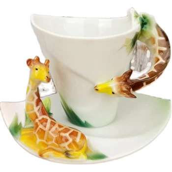 Porselen kahve fincanı karikatür zürafa fincan porselen yemek seti seramik süt kupası meyve suyu fincanı Avrupa ve Amerikan tarzı kabartmalı çiçek çayı bardak 3