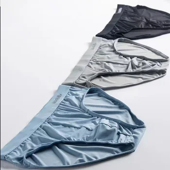 3 adet Youpin Buz İpek İç Çamaşırı Erkekler Yaz İnce İpeksi Nefes Erkek Üçgen Şort Külot Gevşek Artı Boyutu L-4XL 5