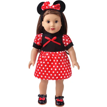 18 İnç amerikan oyuncak bebek Kız Elbise Kırmızı Polka Dot Fare Kulaklar Elbise Etek Doğan bebek oyuncakları Aksesuarları Fit 43 Cm Erkek Bebek D27