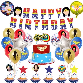 Süper kahraman Tema Çocuk Doğum Günü Balon Parti Dekorasyon Harikalar Kadın Afiş Kek Kartı Seti Bebek Duş Globos Parti Olay Malzemeleri