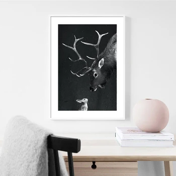 Siyah Beyaz Hayvanlar Elk Tavşan Motivasyon Alıntı Tuval Boyama İskandinav Posterler ve Baskılar Duvar Sanatı Resimleri Yatak Odası Ev Dekor
