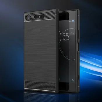 Sony Xperia için XZ1 Kompakt Durumda Basit Fırçalanmış Silikon Karbon Fiber Doku sony için arka kapak Kılıf Xperia XZ1 Kompakt 1