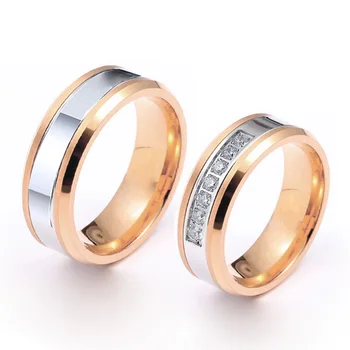 En Kaliteli özel çift alyanslar erkekler ve kadınlar için Sevgilisi Evlilik İttifak 18k altın kaplama paslanmaz çelik takı yüzük 0