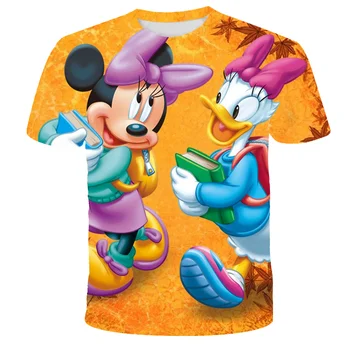 Disney Mickey Mouse Donald Ördek T-shirt Kawaii 3D Baskı Çocuklar T Shirt Yaz Moda Çizgi Film Tshirt Erkek Kız Unisex Gömlek Tops