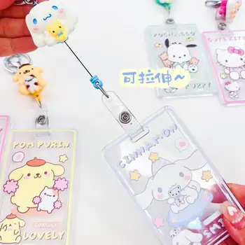 Cinnamoroll Kuromi Benim Melody Hello Kitty Pompompurin Pochacco Sanrio Karikatür Geri Çekilebilir kart tutucu Anahtarlık Anime Oyuncak Kız için